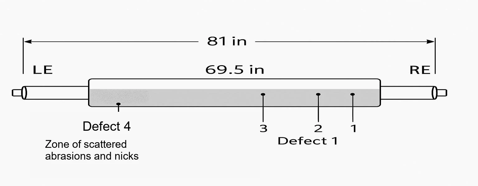 Repair 1 defect location sketch for a carbon-fiber smoothing bar